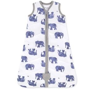 Burt's Bees Blue and White Elephant Sleep Sack - TOG 1.5, Medium 6-12 months